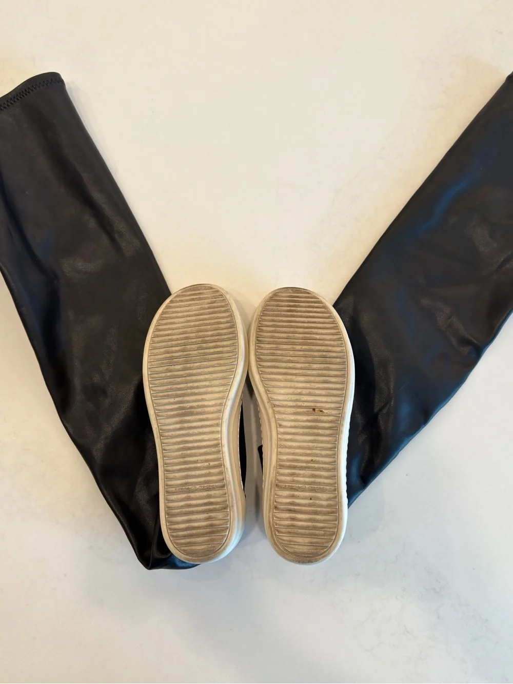 Rick Owens Black Over-the-Knee Slip-On Leather Boots with White Sole